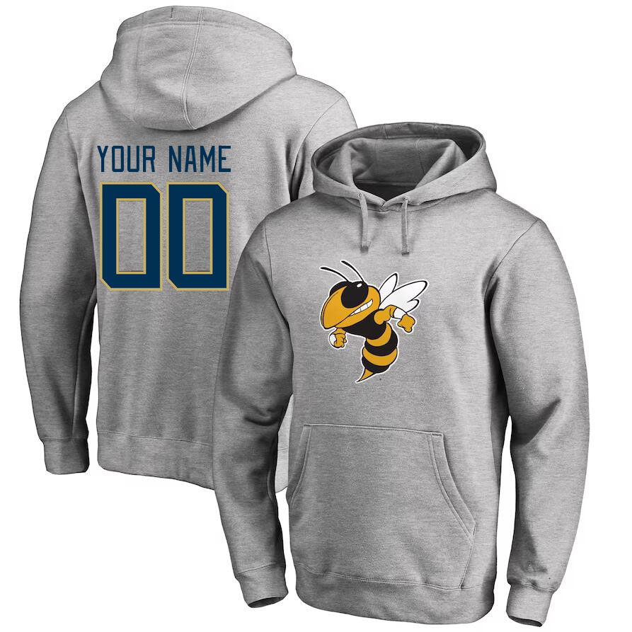 Custom Georgia Tech Yellow Jacket Name And Number College Hoodie-Gray - Click Image to Close